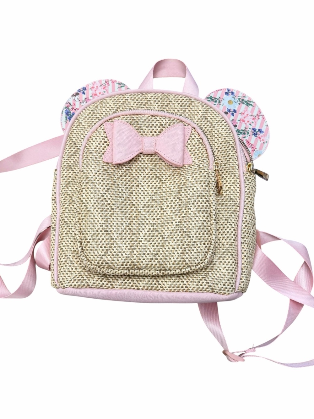 Disney Minnie Mouse Backpack – Pink, Floral & Straw